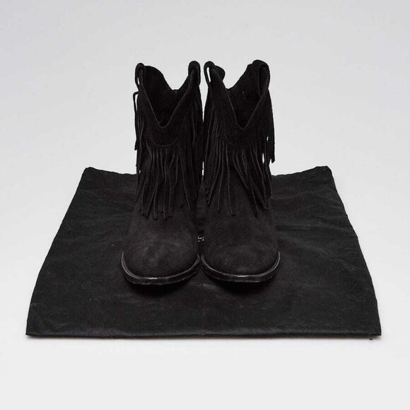Yves Saint Laurent Black Suede Fringe Cowboy Boots Size 6/36.5 - Picture 1 of 5